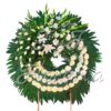 CORONA CON 25 ROSAS, 12 GLADIOLAS,                            10 GERBERAS, 1T/ORIENTAL BLANCO